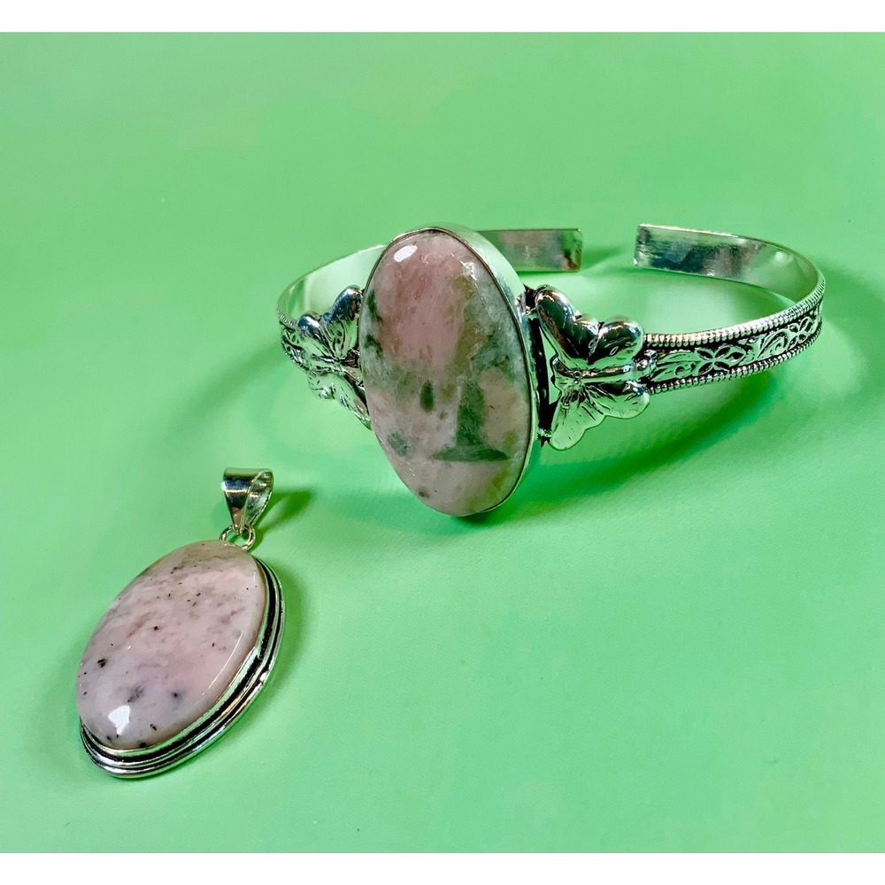 💗🦋 Pink Opal Butterfly Cuff & Pendant Matching Set 🦋💗